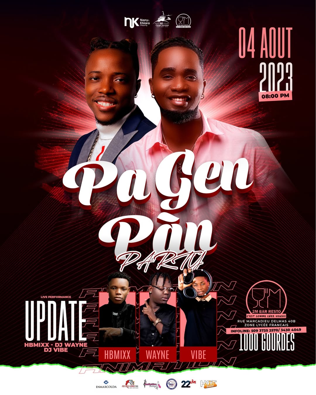 🎤 PA GEN PAN PARTY 🎉 Ne manquez pas notre prochaine prestation électrisante au 2M Bar Resto le